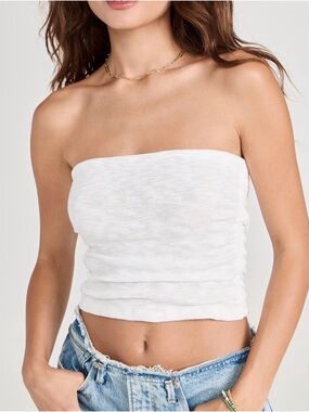 Free People Boulevard Rouched Tube Top in Evening Cream